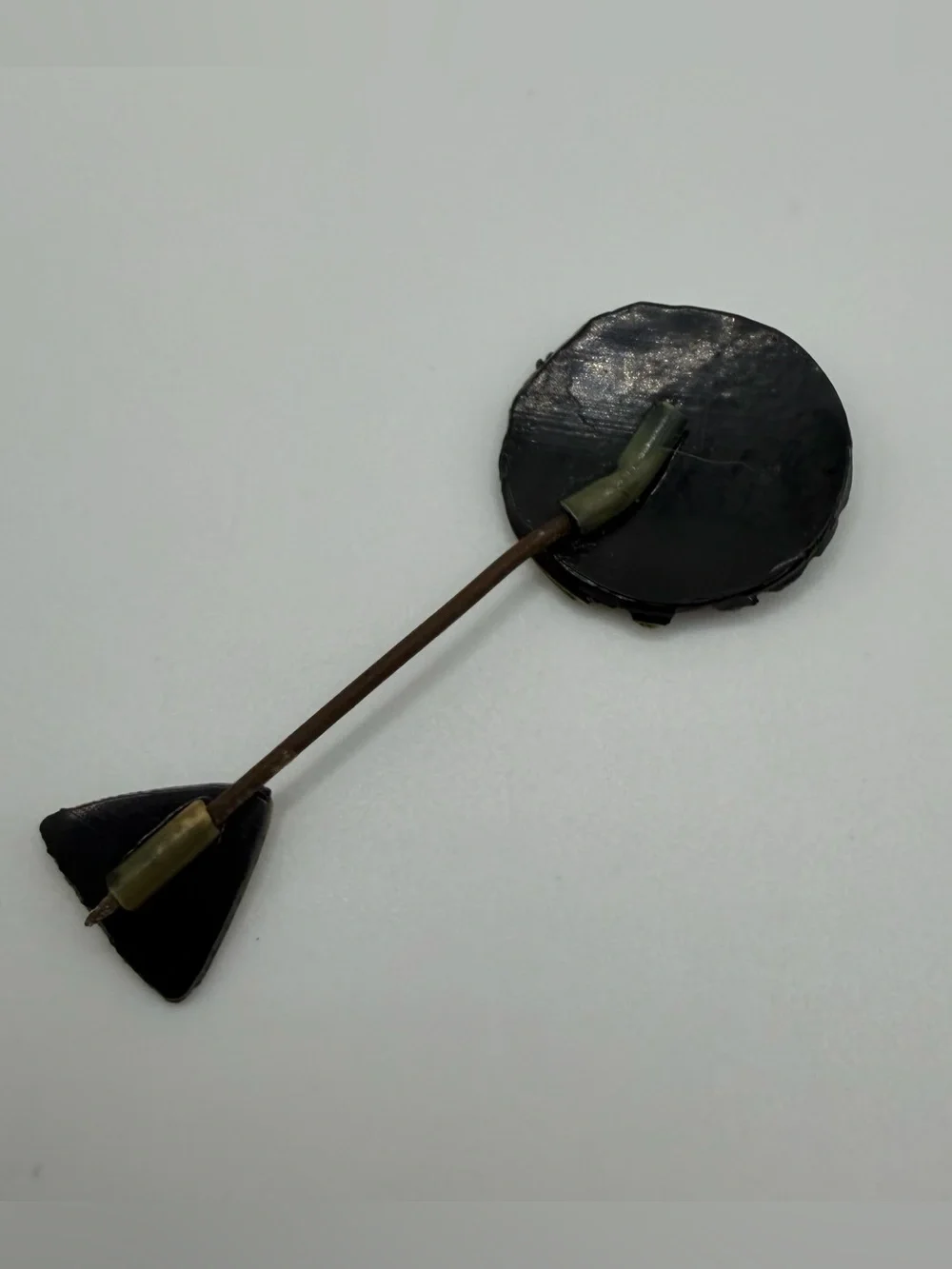 Art Deco Jabot Pin Black Gold Geometric Two End Dress Collar Brooch Hand Painted